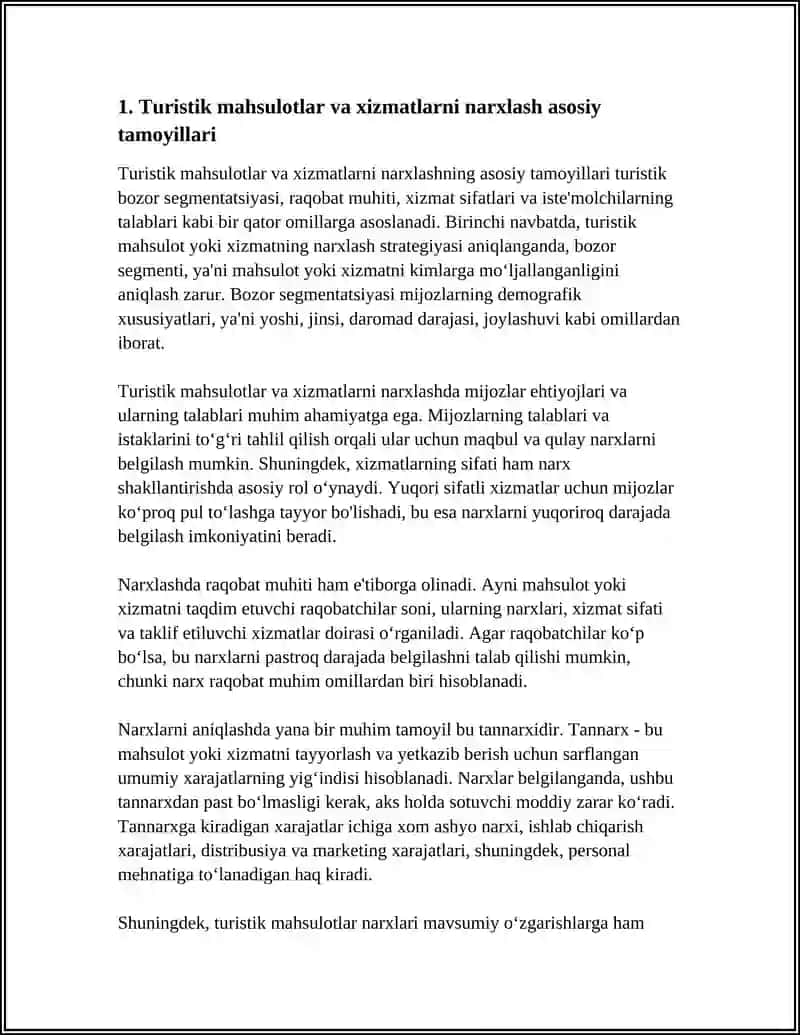 TURISTIK MAHSULOTLAR VA XIZMATLARNI NARXLASH STRATEGIYALARI 3