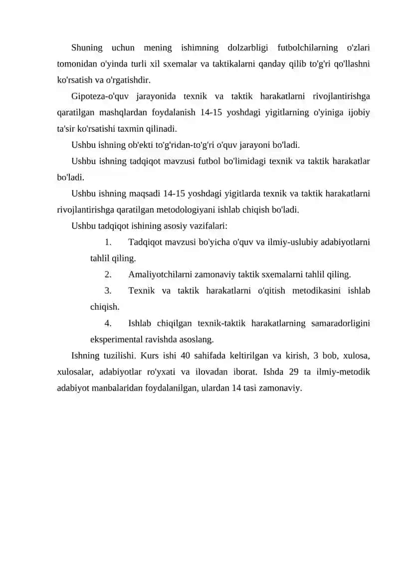 Futbol sport turi o’yinida hujum va himoya taktikasini o’rgatishni takomillashtirish hamda mahoratni oshirish 3