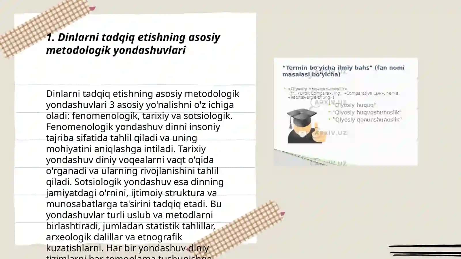 Dinlarni tadqiq etish metodologiyasi: tipologik, qiyosiy, tarkibiy-funksional, genetik tahlil. Qiyosiy dinshunosliklikning metodlari 3