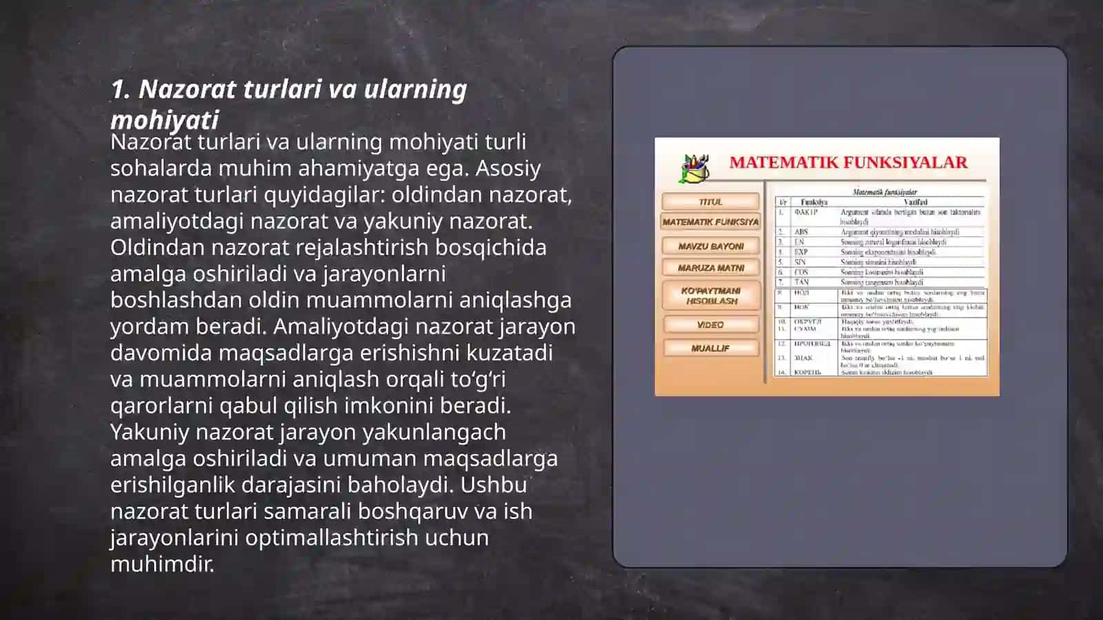 Matematika darsida nazorat turlari va ularni tashkil qilish 3