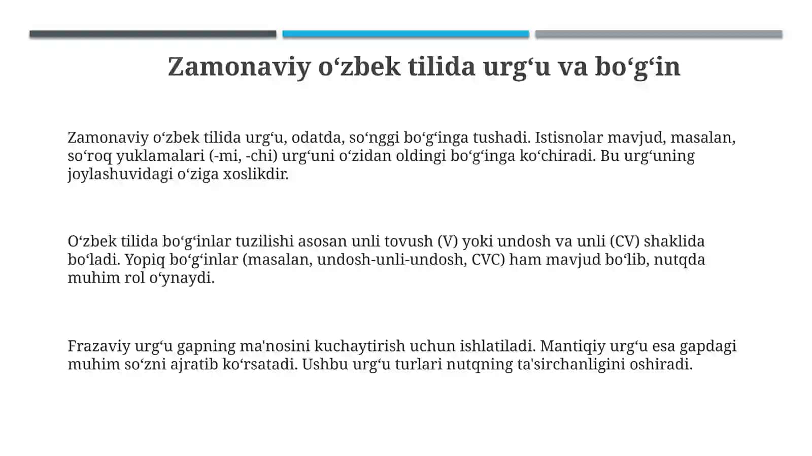 Zamonaviy o‘zbek tilida urgʻu va bo‘gʻin 3