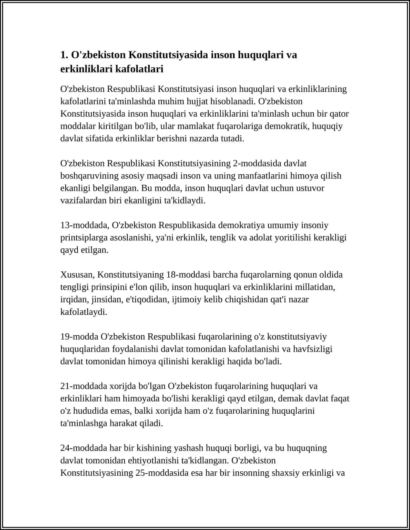 O'zbekistonda Inson Huquqlari va Erkinliklari Kafolatlarining Yaratilishi 3