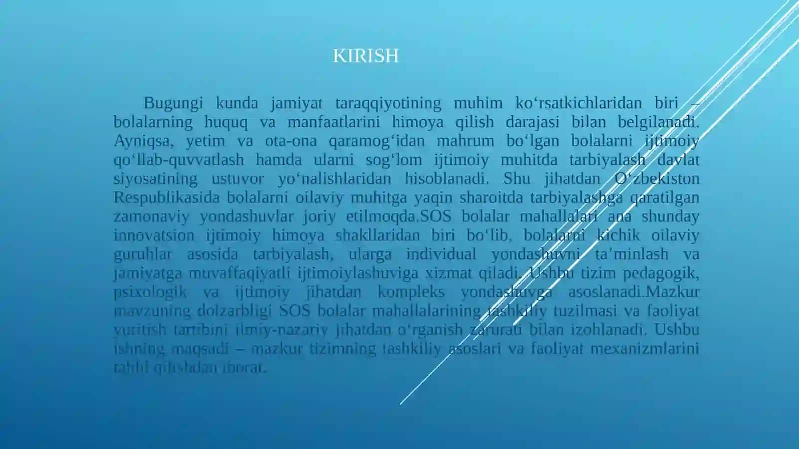 O'zbekiston Respublikasida faoliyat yuritayotgan SOS bolalar mahallalarining tashkiliy tuzilmasi va faoliyat yuritish tartibi 3