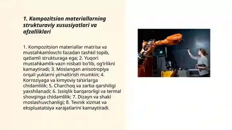 Kompozitsion materiallarning konstruksiyaviy qo‘llanilishi va afzalliklari 3