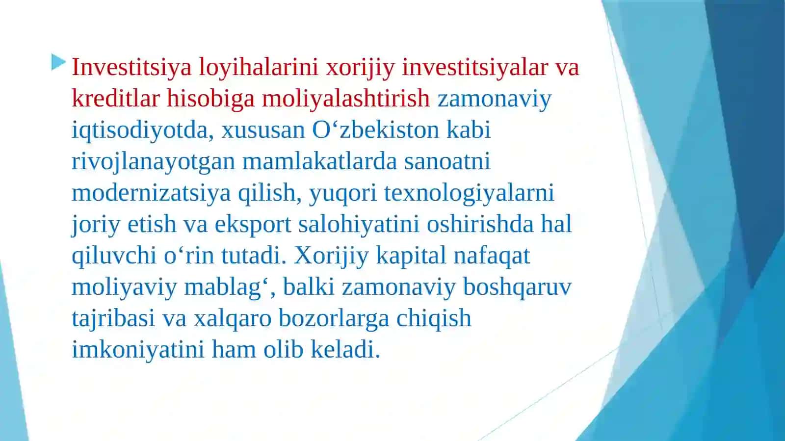 Xorijiy investitsiyalar va kreditlar hisobiga loyihalar 3