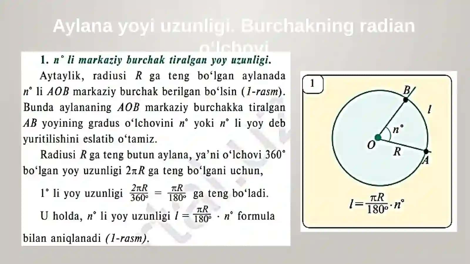 Aylana uzunligi. Aylana yoyi uzunligi. Burchakning radian  o‘lchovi 3