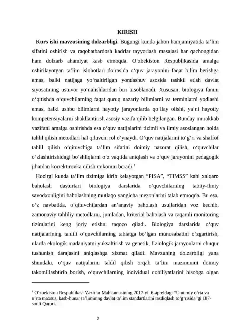 BIOLOGIYA O‘QITISHDA O‘QUV NATIJALARINI TAHLIL QILISH METODLARI 3