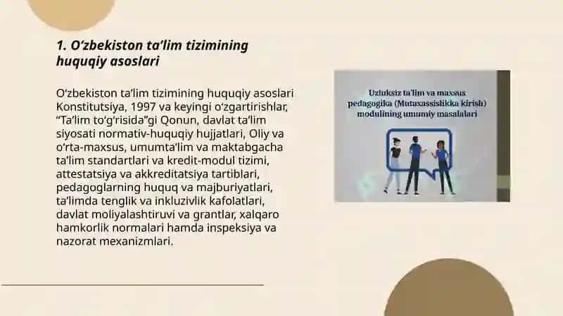 Oʻzbekiston respublikasi taʼlim tizimi. Pedagogika kasbi va uning vazifalari 3
