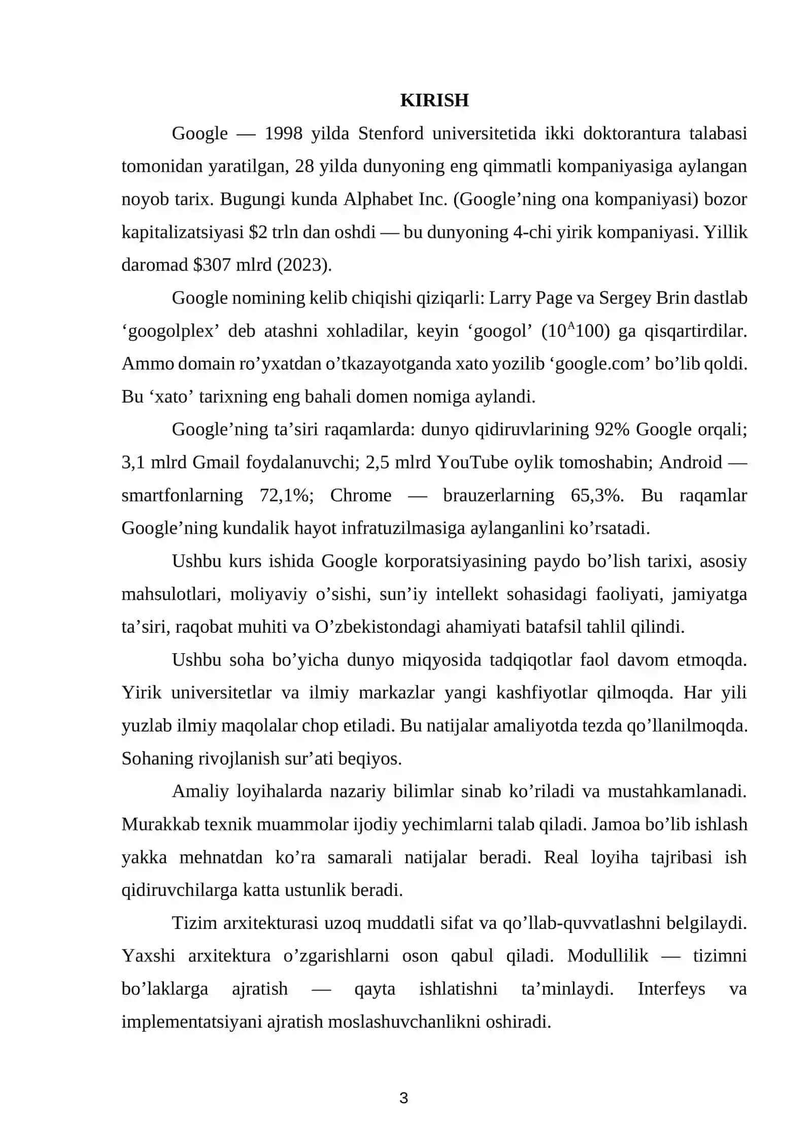 Google korporatsiyasi tarixi va hozirgi kundagi jamiyatdagi o'rni 3