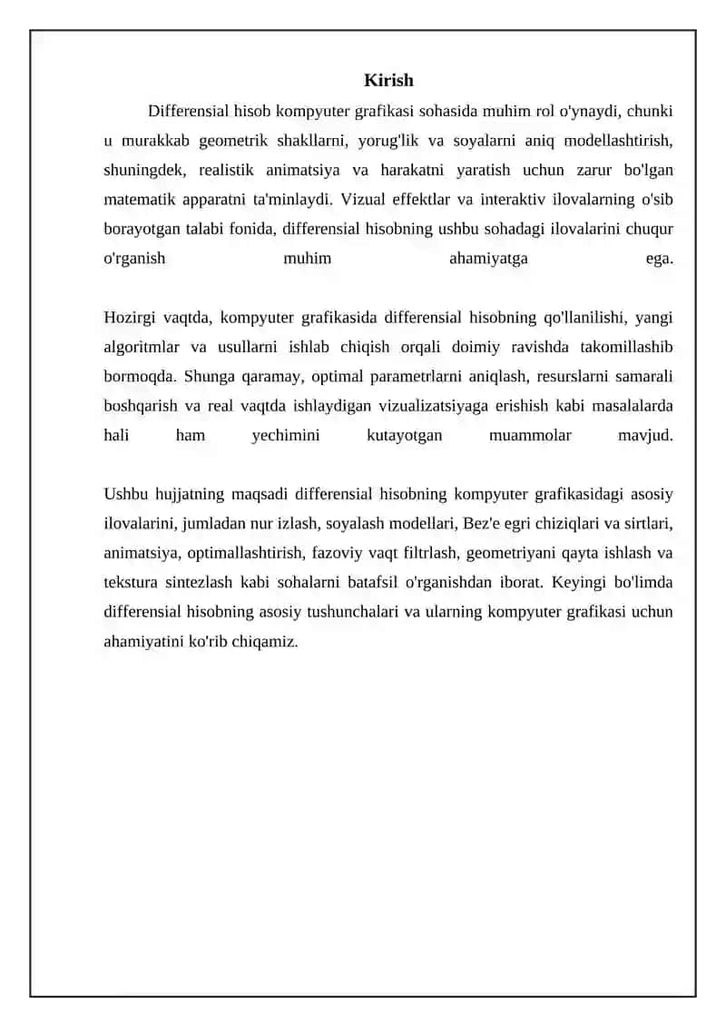 Kompyuter grafikasida differensial hisob tatbiqlari 3