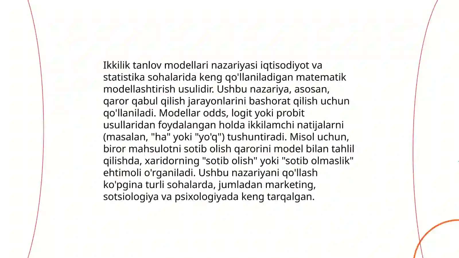 Ikkilik tanlov modellari, bog’liqli o’zgaruvchilar uchun cheklangan modellari va maksimal ehtimollikni baholash 3