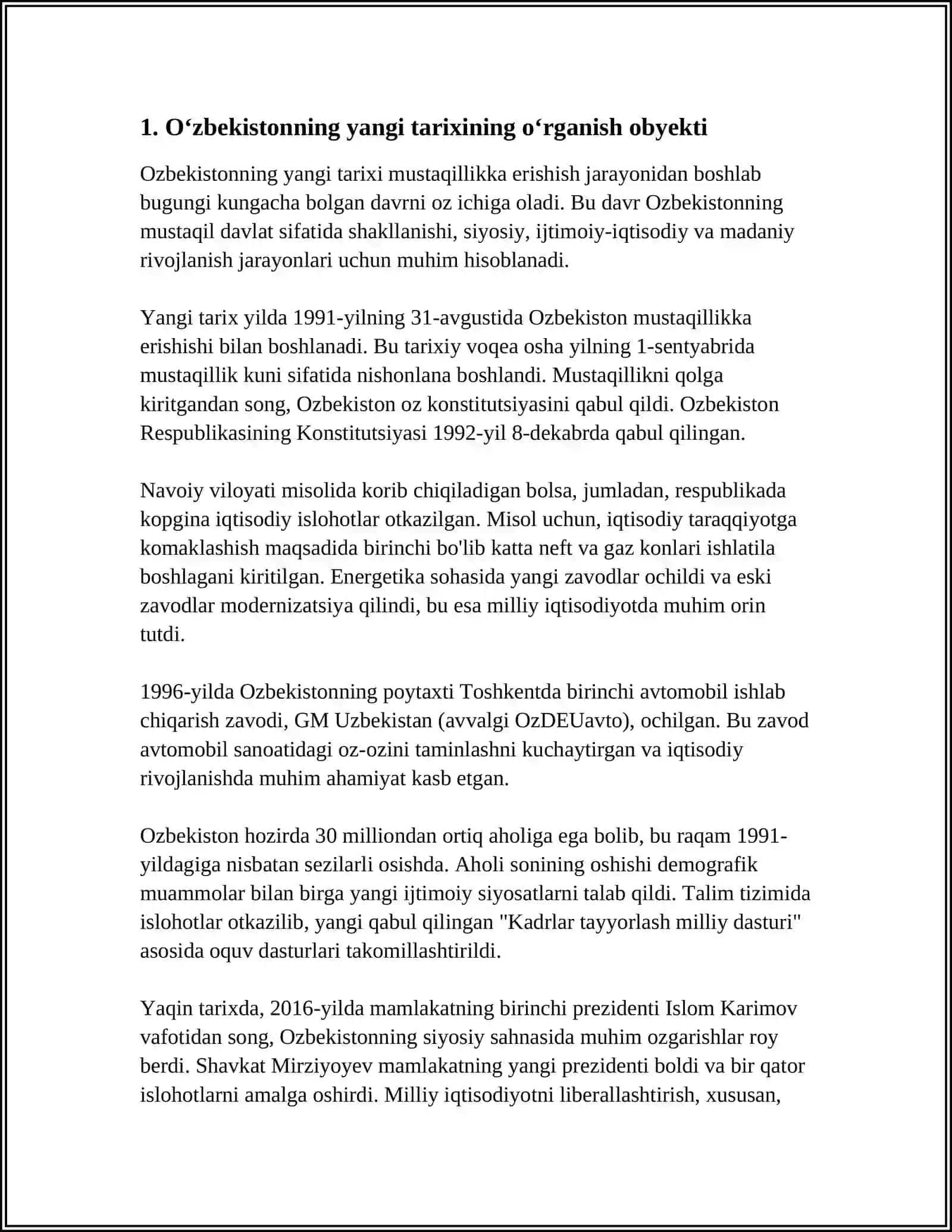 "OʻZBEKISTONNING ENG YANGI TARIXI" PREDMET VA VAZIFALARI 3