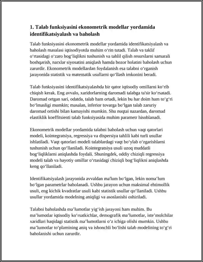 EKANOMETRIK MODELLAR YORDAMIDA TALAB VA TAKLIFNI BAHOLASH 3