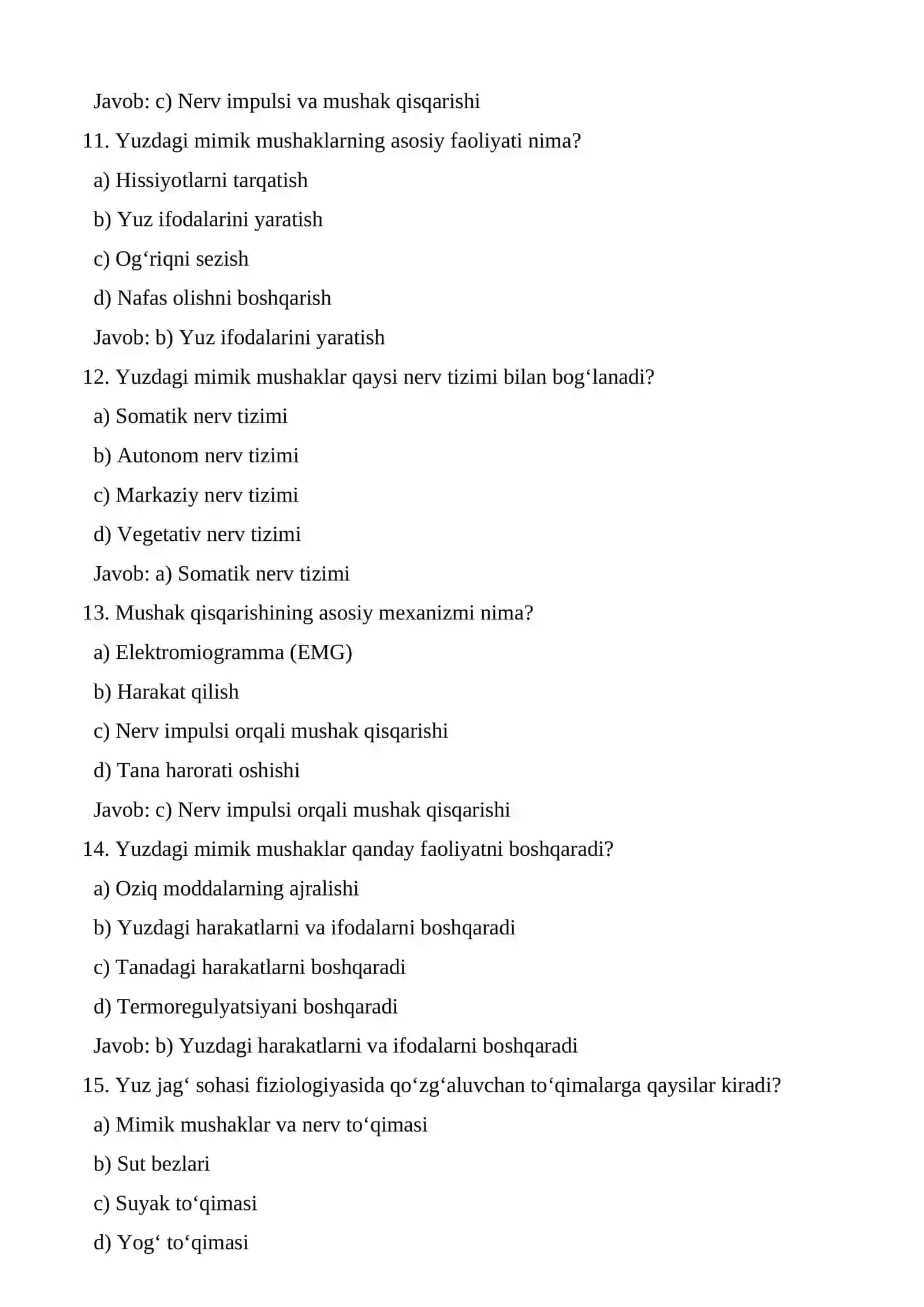 Qo'zg'aluvchan to'qimalar fiziologiyasi test 3