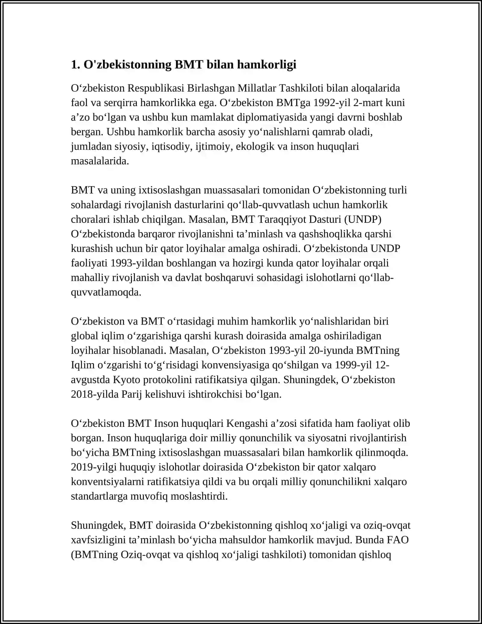 O'ZBEKISTON XALQARO TASHKILOTLAR BILAN HAMKORLIK ALOQALARI 3