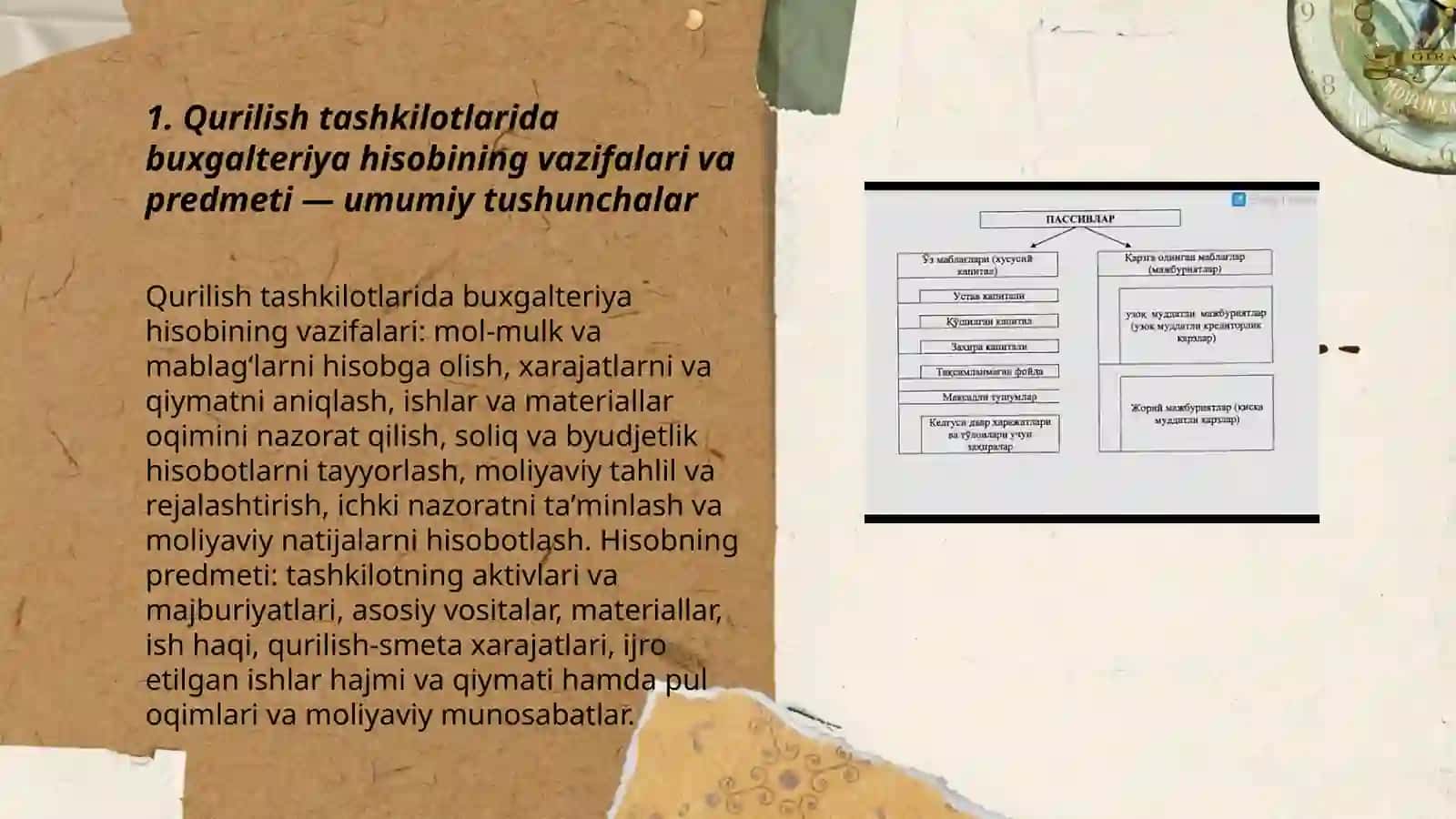 Qurilish tashkilotlarida buxgalteriya hisobining vazifalari va predmeti 3