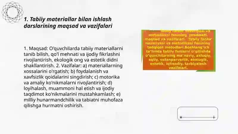 Tabiiy materiallar bilan ishlash darslarining manmuni 3