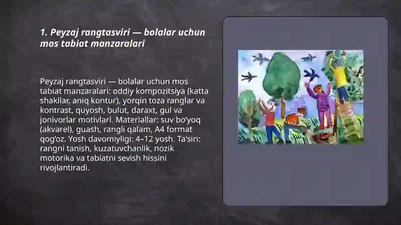 Tsviriy san'at turlari va janrlaridagi bolalar uchun mos bòlgan asarlar 3