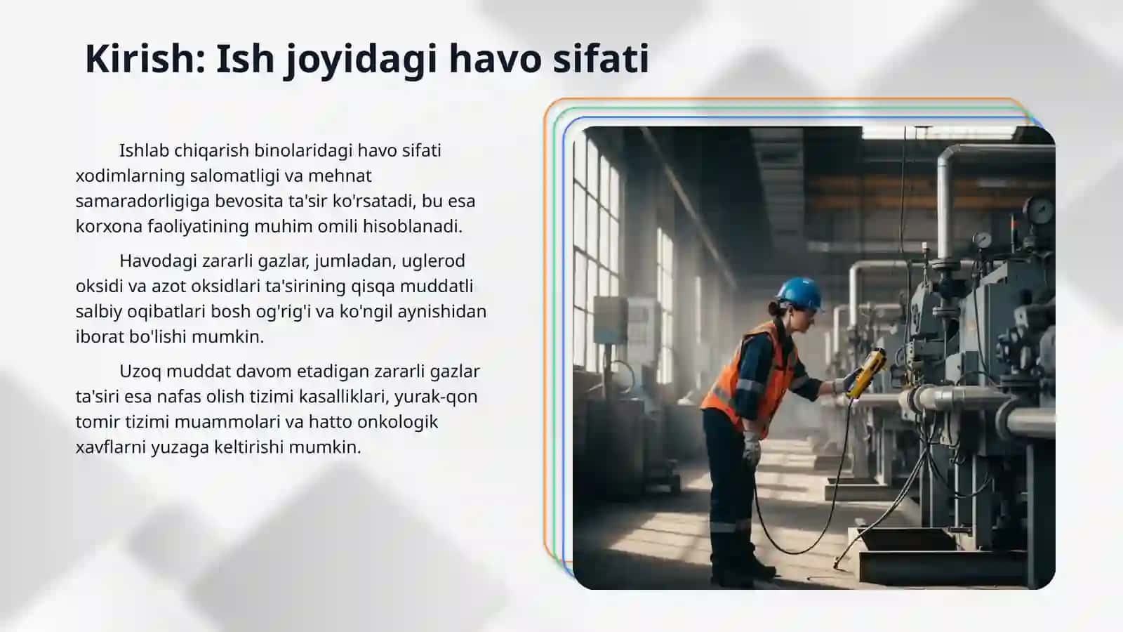 Ishlab chiqarish binolari va ish joyidagi havoda bo‘lgan zararli gazlar miqdorini aniqlash 3