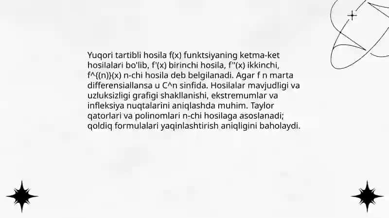 Yuqori tartibli hosilalar yordamida funksiyalarni tòla tekshirish va grafikalarni chizish 3