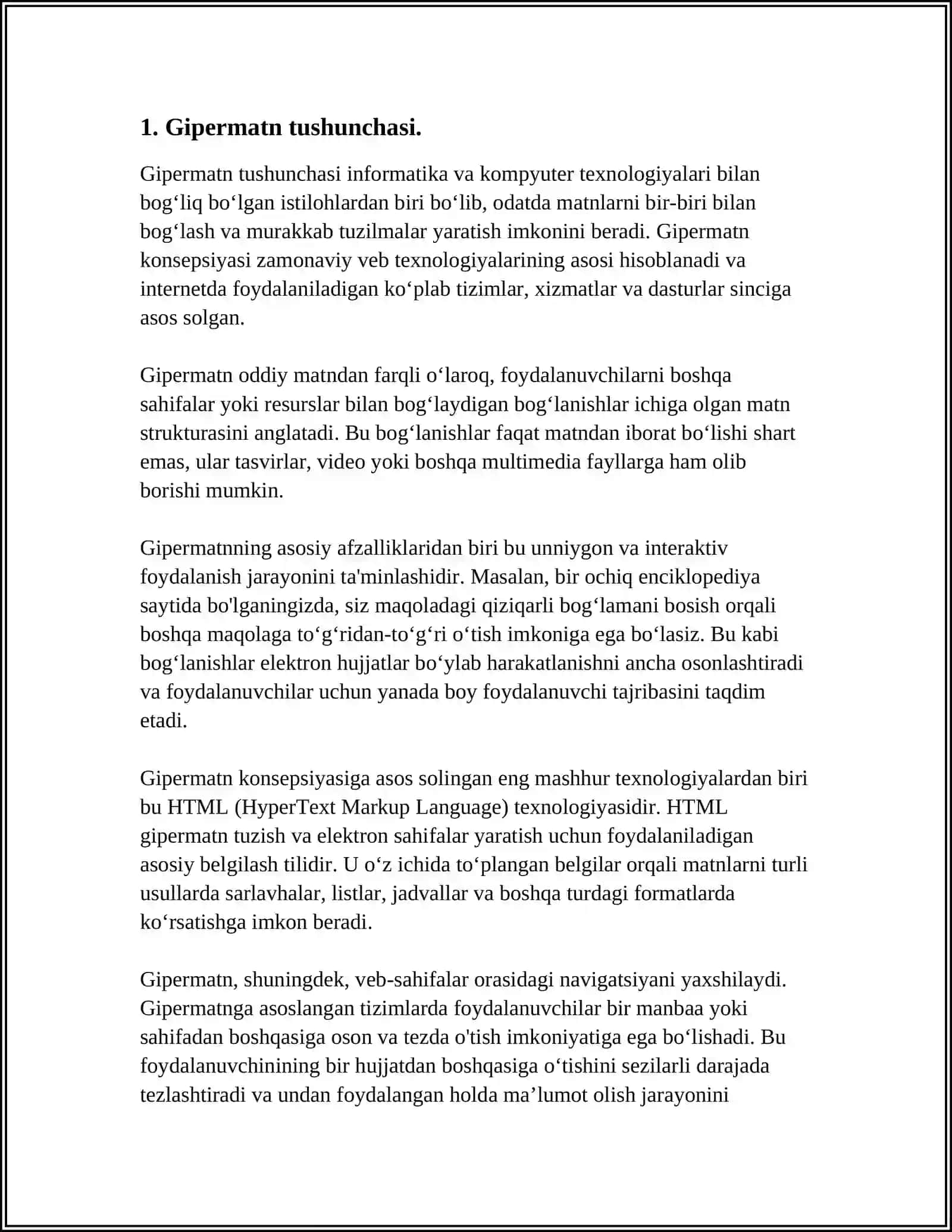 GIPERTEKST, GIPERMUROJAAT VA GIPERMEDIA TUSHUNCHALARINI TAVSIFLASH 3