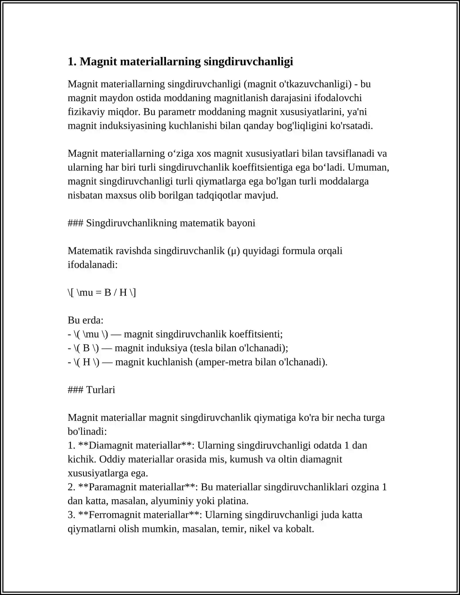 MODDALARNING MAGNIT QABUL QILUVCHANLIGI VA SINGDIRUVCHANLIGI 3