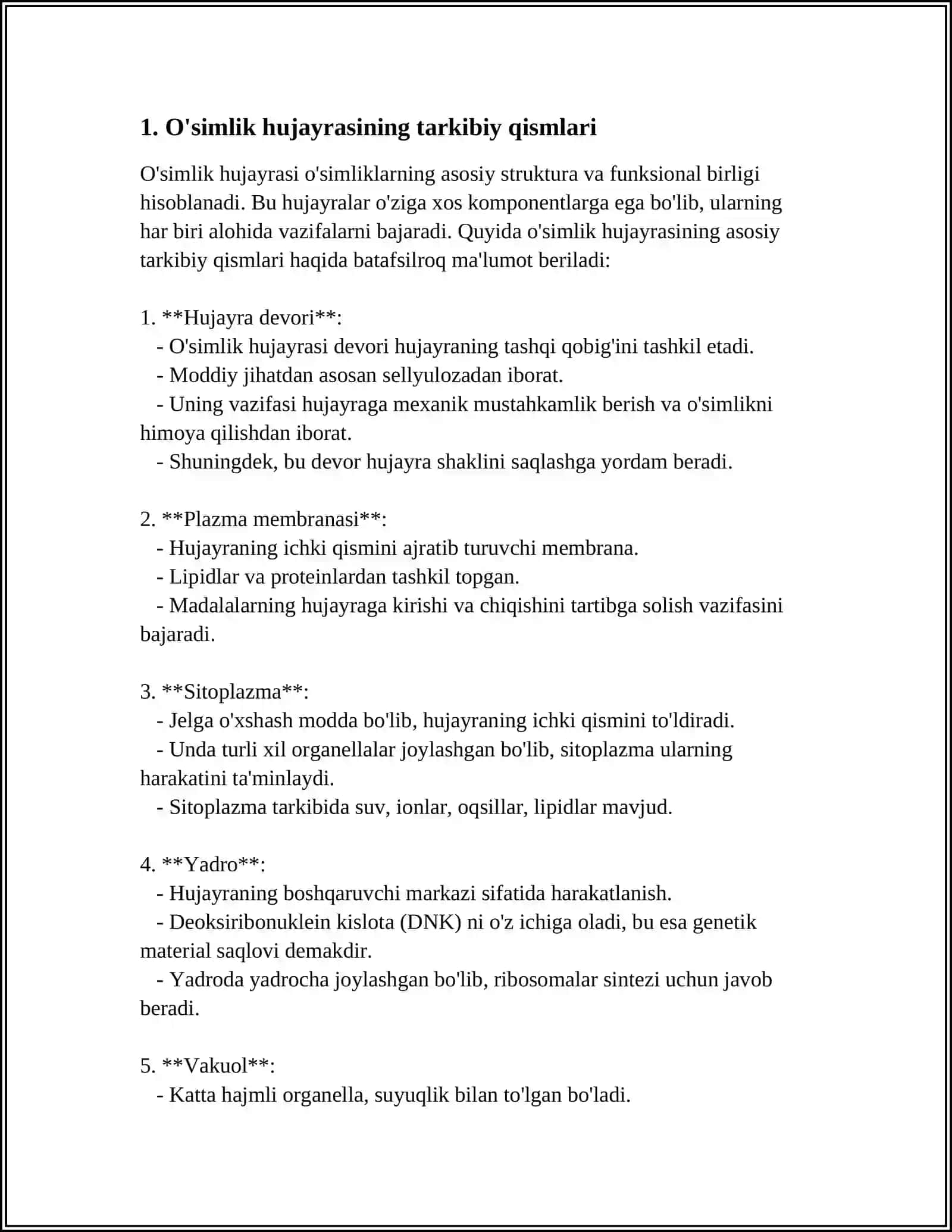 O'SIMLIK HUJAYRASINING O'ZIGA XOS XUSUSIYATLARI VA FIZIALOGIYASI 3