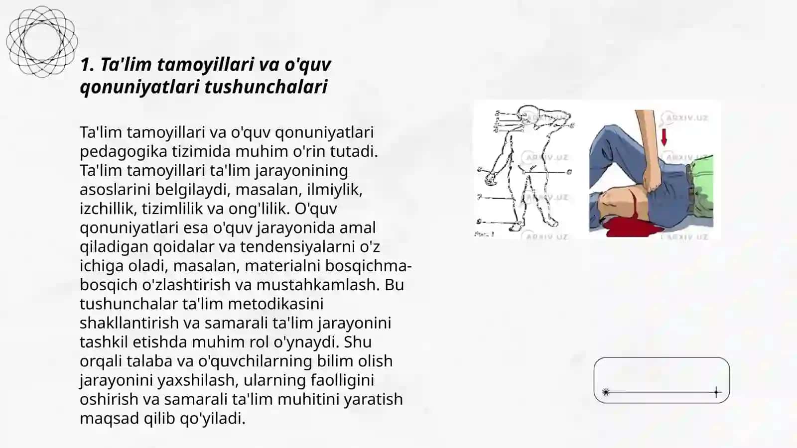 Ta'lim tamoyillari va o'quv qonuniyatlari o'rtasidagi aloqani ko'rsatish 3