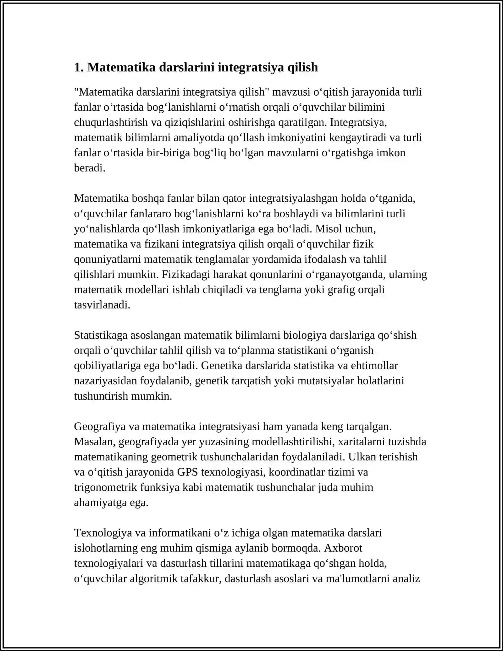 3- SINFDA SINFDAN TASHQARI ISHLARNI TASHKIL QILISH ORQALI O’QUVCHILARNING MATEMATIK QOBILYATLARI RIVOJLANTIRISH 3
