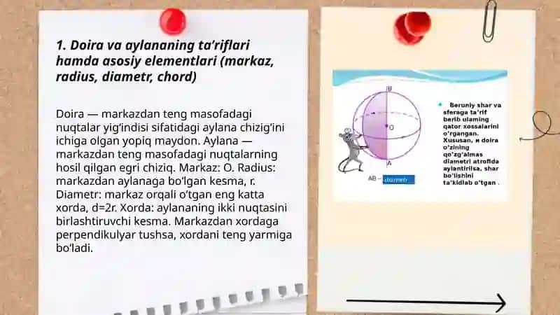 Doira va aylana, shar, slindr,konus, va ularning yoyilmasiga masalalar yechishni oʻrgatish 3
