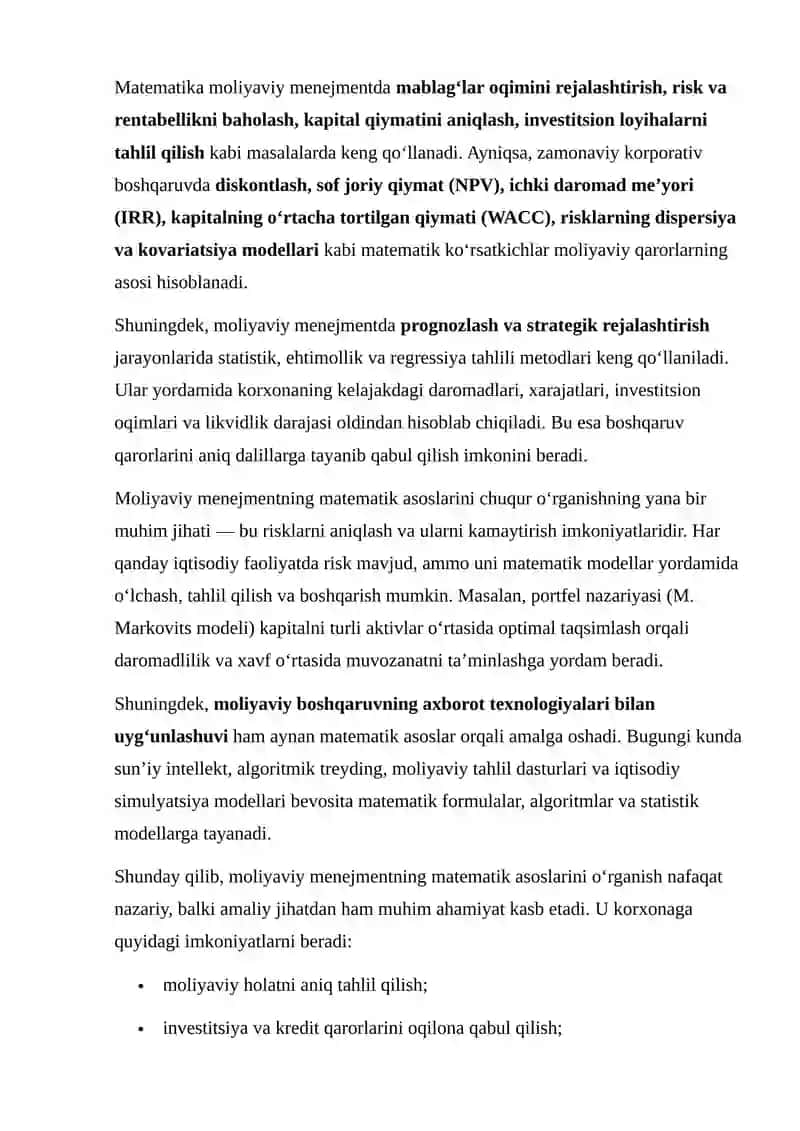 Moliyaviy menejmentning asosiy tushunchalari, maqsadlari va vazifalari 3