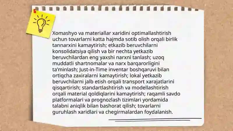 Mahsulot tannarxining kamaytirish yoʻllari 3