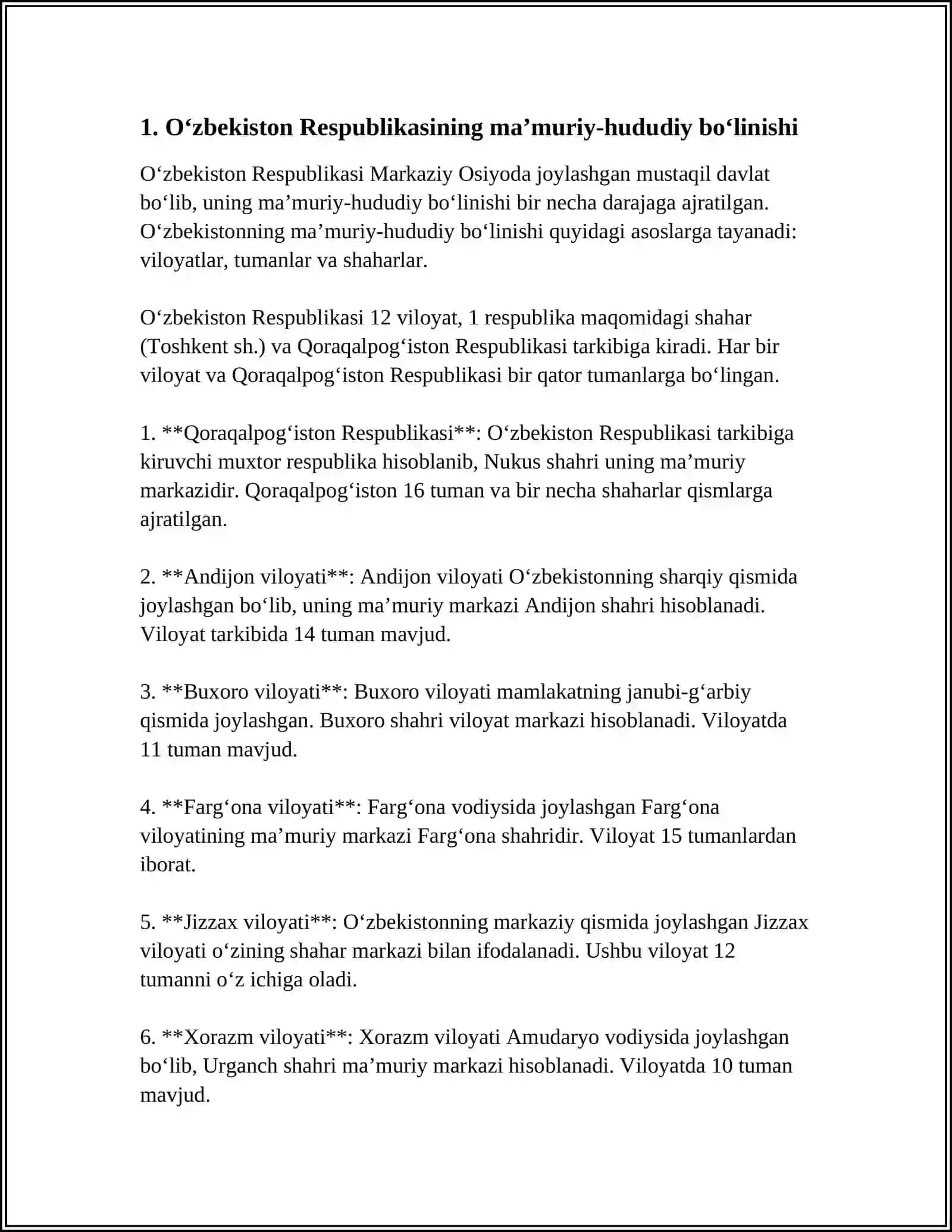 O‘ZBEKISTON RESPUBLIKASI MA'MURIY HUDUDIY TUZULISHI 3