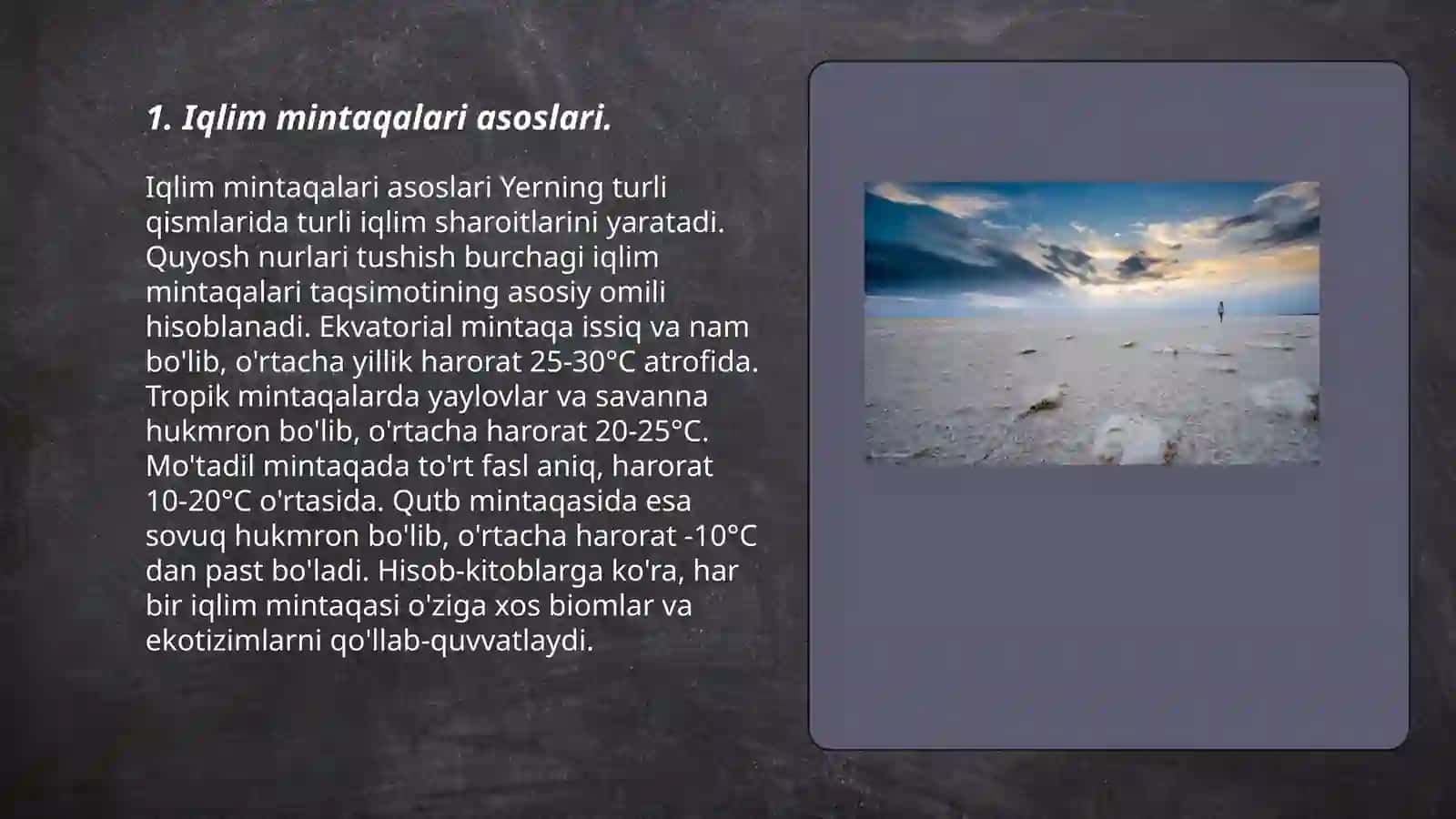 Iqlim mintaqalari va ularning farqli xususiyatlarini xaritaga tushirish taqdimot 3