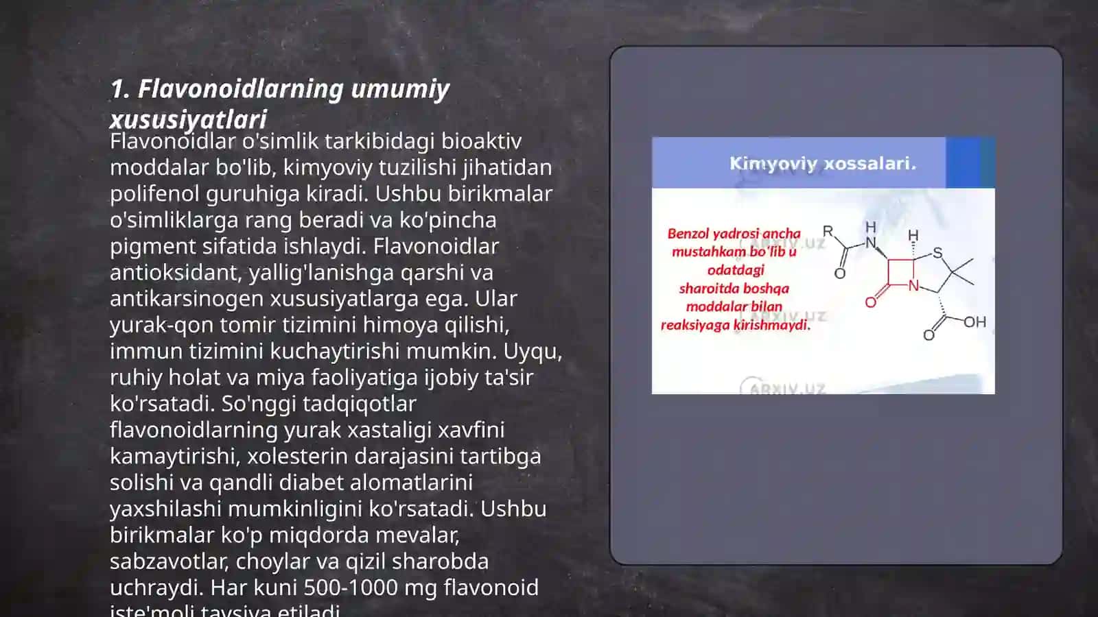 Flavonoidlar, izoflovonoidlar, xromonlar va kumarinlar tabiatda tarqalishi xossalari 3