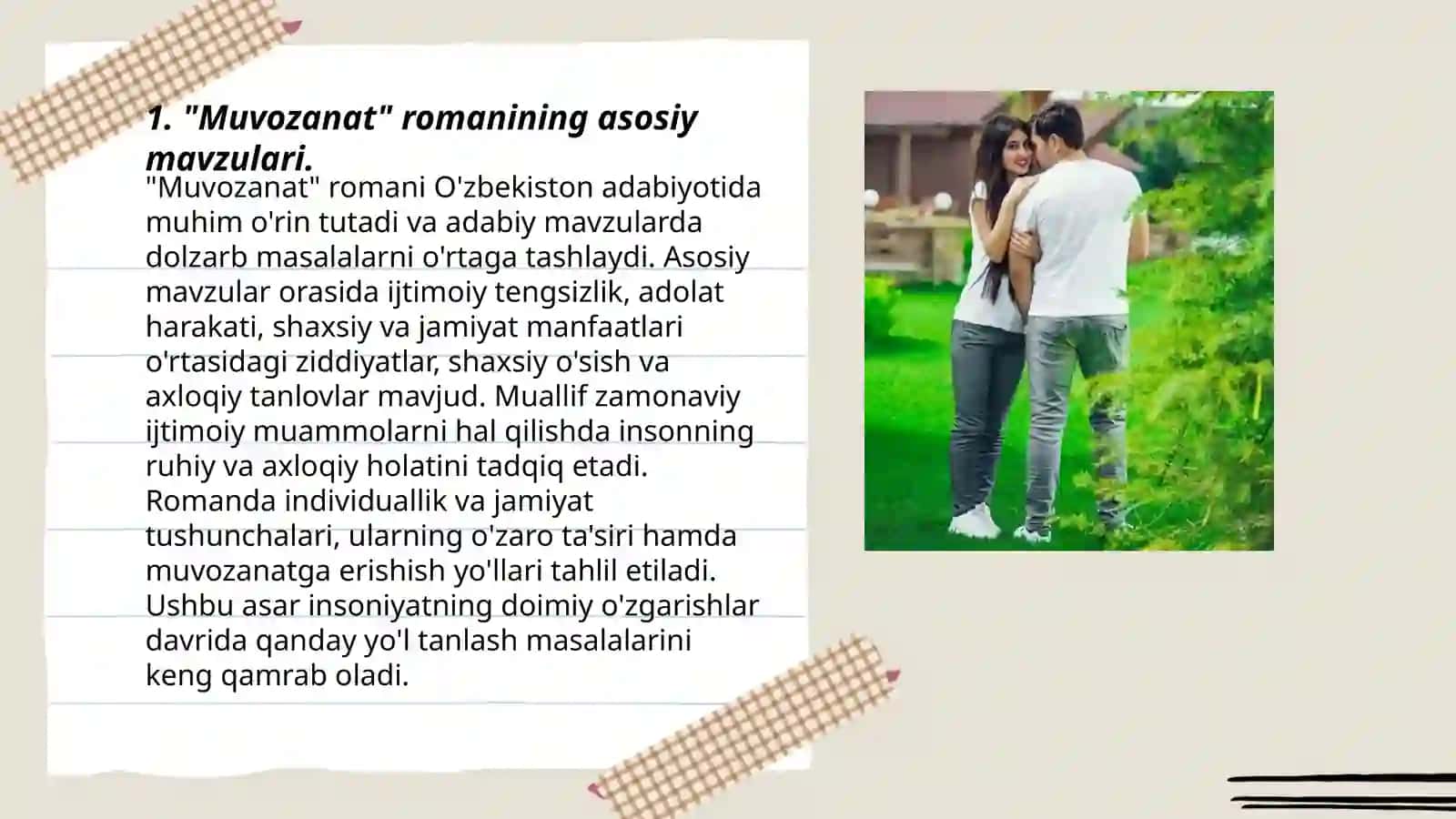 Ulugʻbek Hamdamning "Muvozanat", "Sabo va Samandar" romanlari. Ushbu mavzu boʻyicha qiziqarli testlar tuzish 3