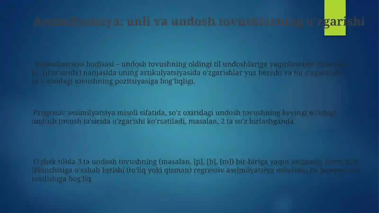 Kombinator va pozitsion omillarning ta'sirida yuz beradigan fonetik hodisalar 3