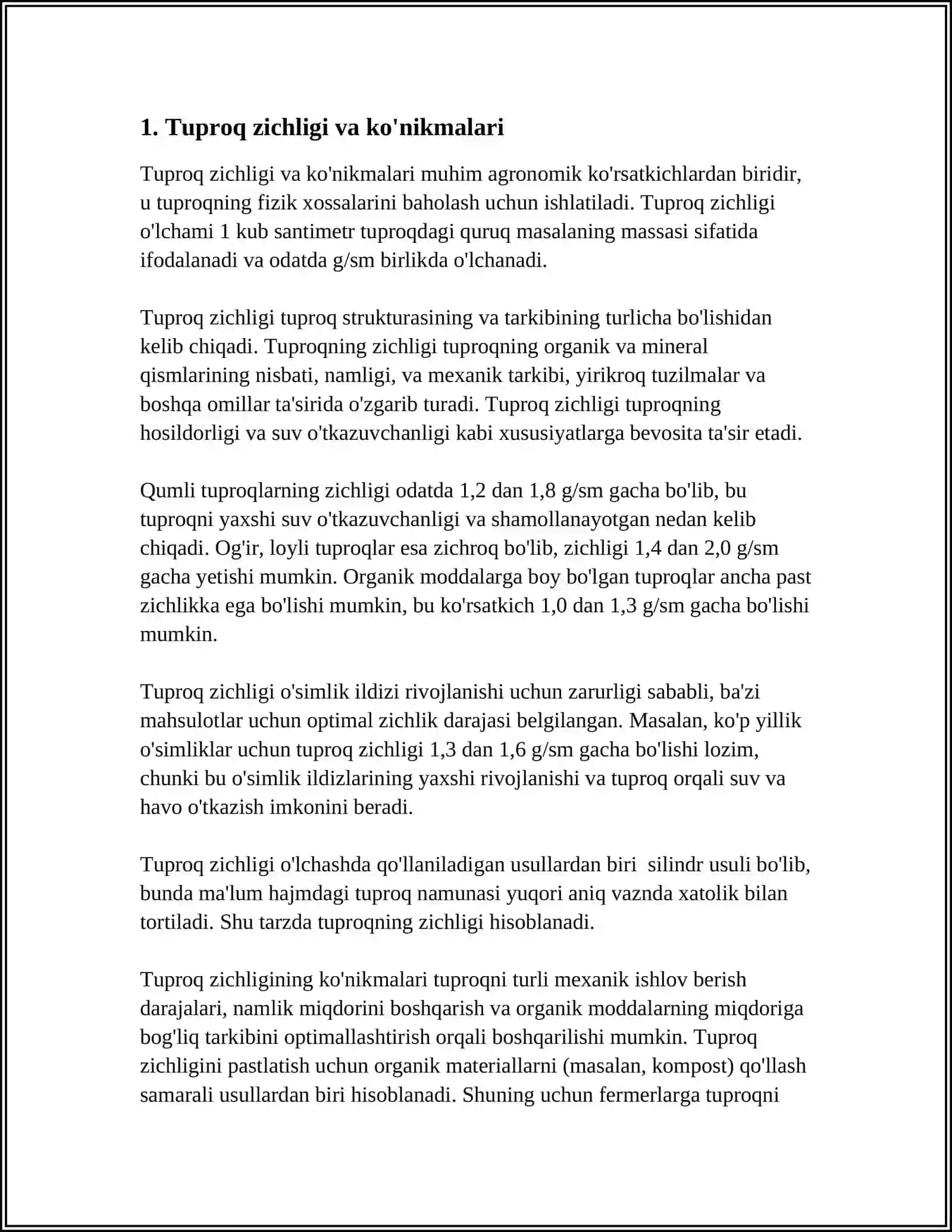 TUPROQNING FIZIK-MEXANIK, TEXNOLOGIK XOSSALARINI O'RGANISH 3