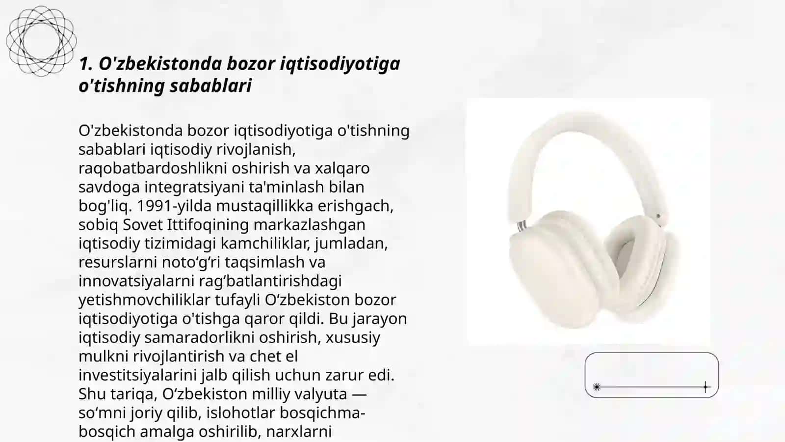 O'zbekistonda bozor iqtisodiyotiga o'tishning zaruriyati va bozor iqtisodiyotining hozirgi holati bo'yicha 3