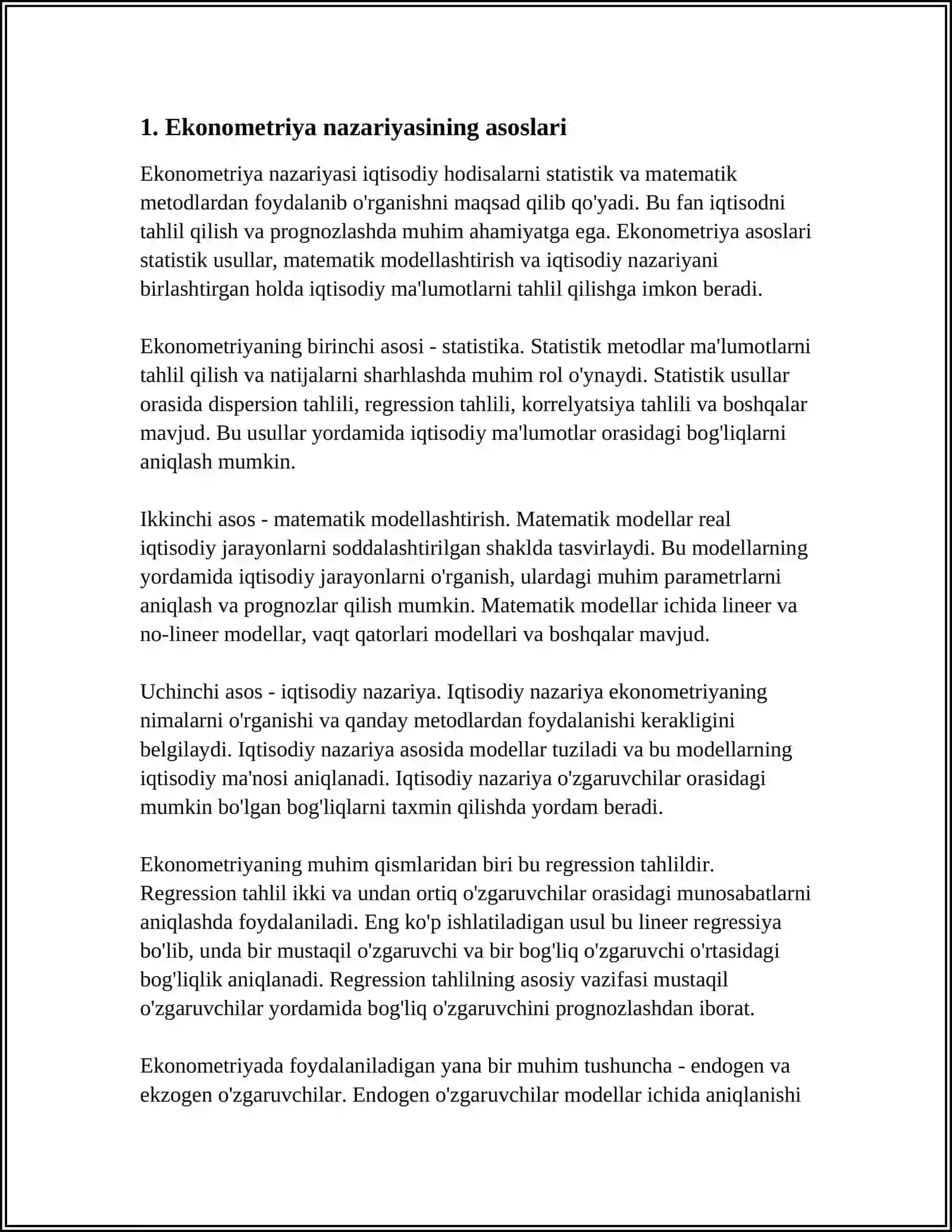EKONOMETRIK MODELLARNI BAHOLASH 3
