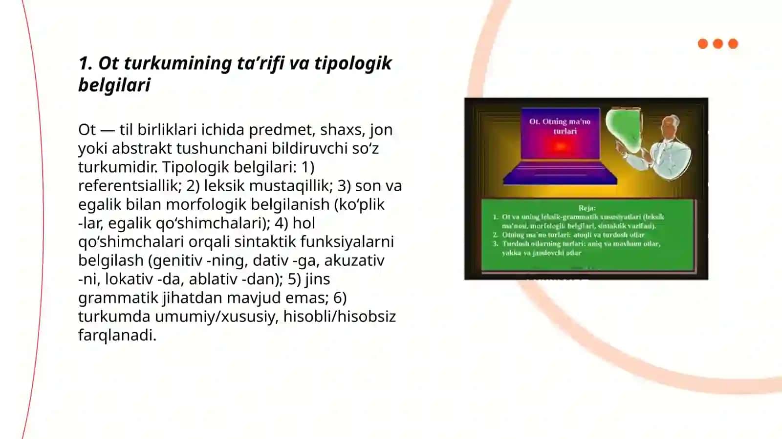 Ot turkumining ta'rifi, leksik grammatik xususiyatlari 3