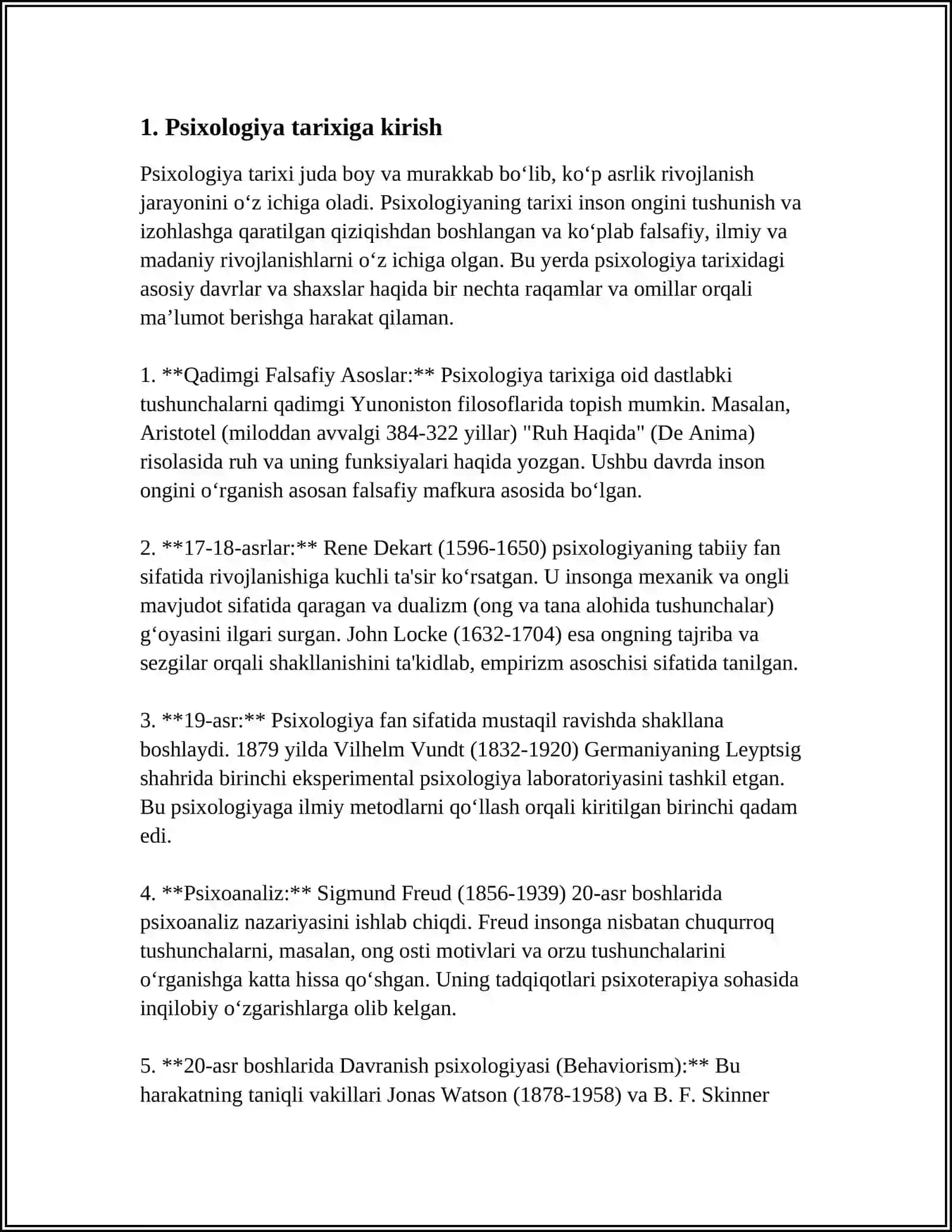 PSIXOLOGIYA TARIXI. PESIXOLOGIYA FANI VAZIFALARI VA PREDMITI 3