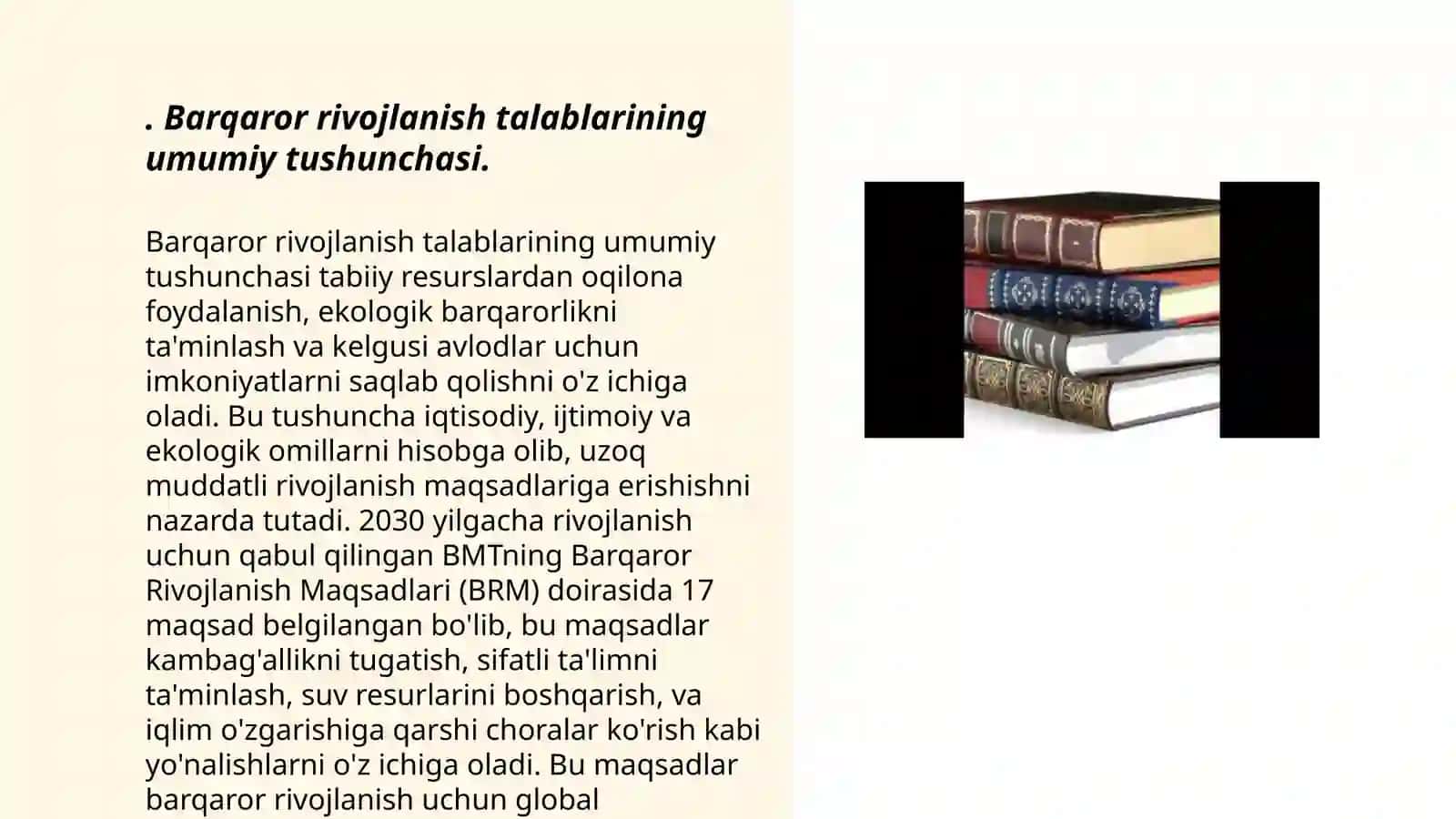 Barqaror rivojlaish talablari va ularning O'zbekistonda tadbiq qilinishi 3