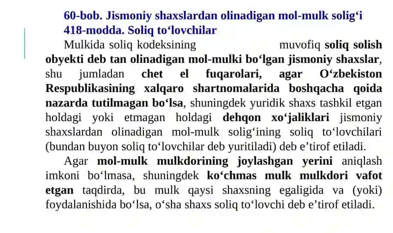 Jismoniy shaxslardan olinadigan mol-mulk solig’i to’lovchilar va soliq solish ob’ekti 3