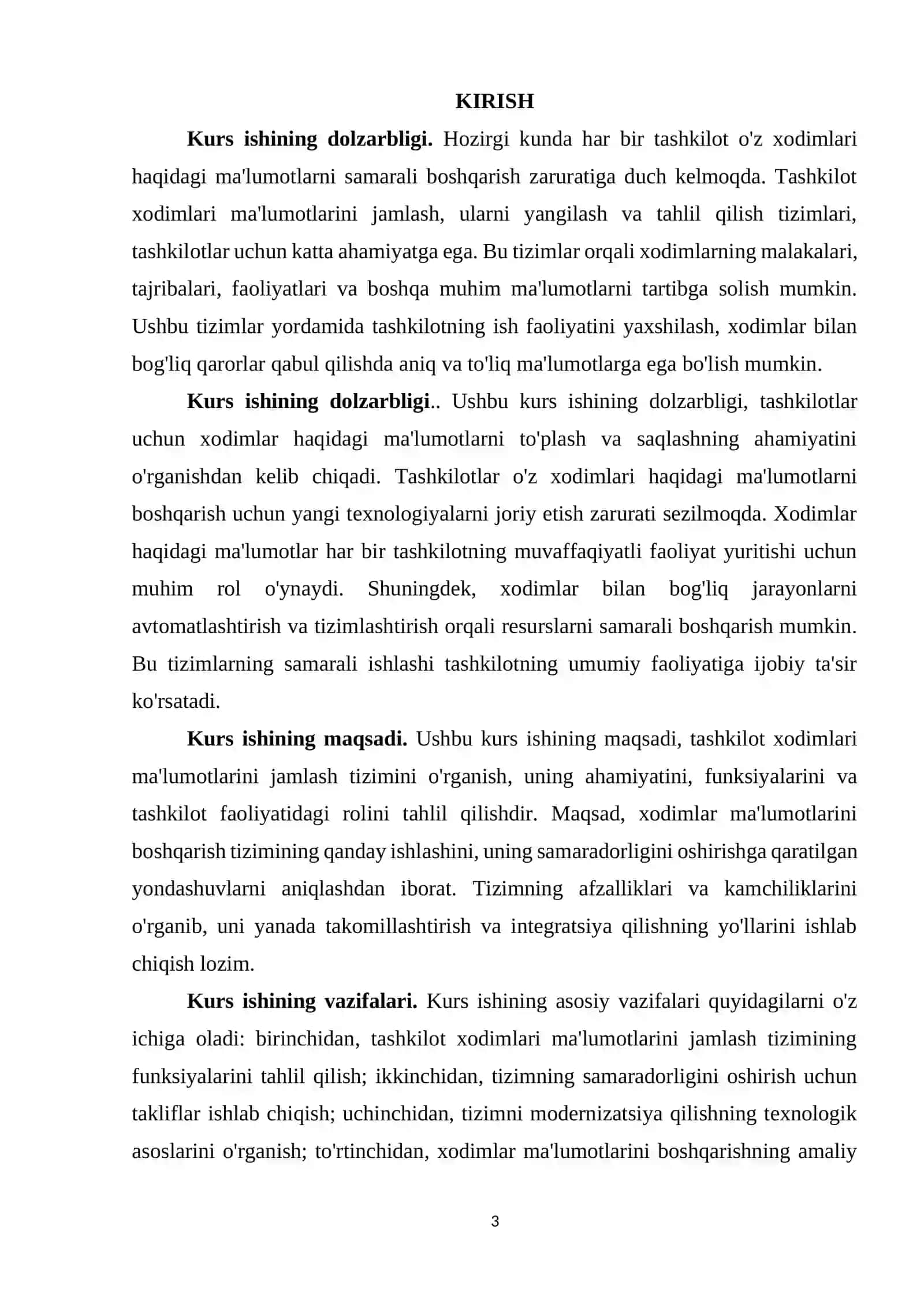 Tashkilot xodimlari ma'lumotlarini jamlovchi tizim 3