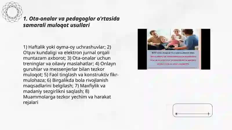 Bola rivojlanishining go’daklik, ilk yosh va maktabgacha davrlarida oilada tarbiyalashda ota-onalar va mutaxasislarning hamkorligining asosiy yo’nalishlari 3