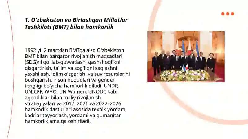 O'zbekistonning xalqaro tashkilotlar bilan hamkorlik aloqalari Meliyeva Zaxroxon 3