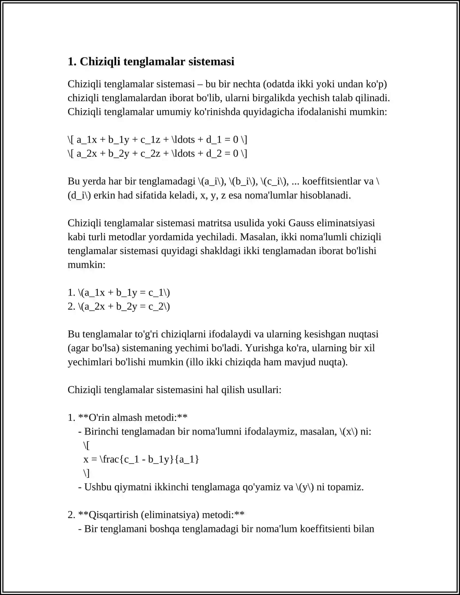 CHIZIQLI ALMASHISHLAR VA MATRISALAR 3