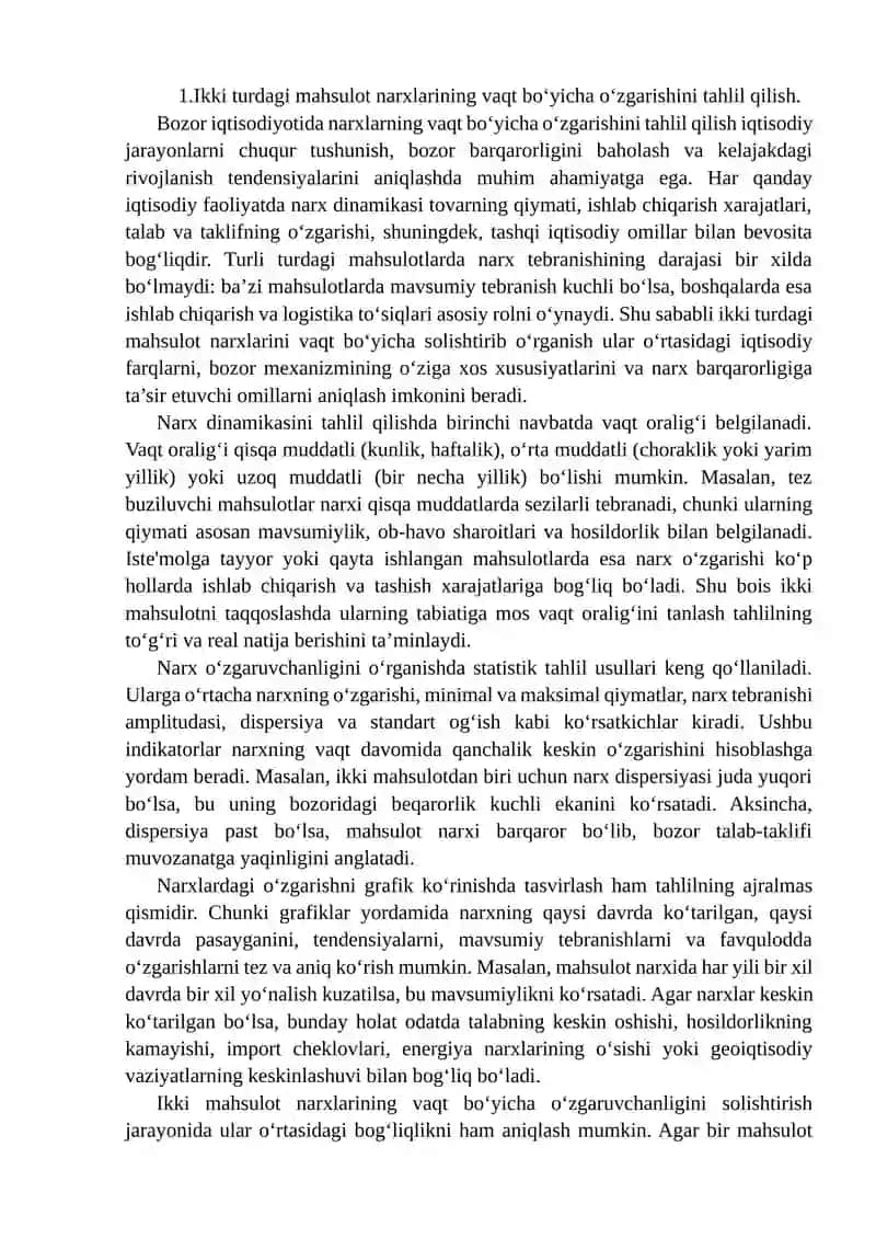 Ikki turdagi maxsulot narxlardagi o’zgaruvchanlikni taqoslash 3