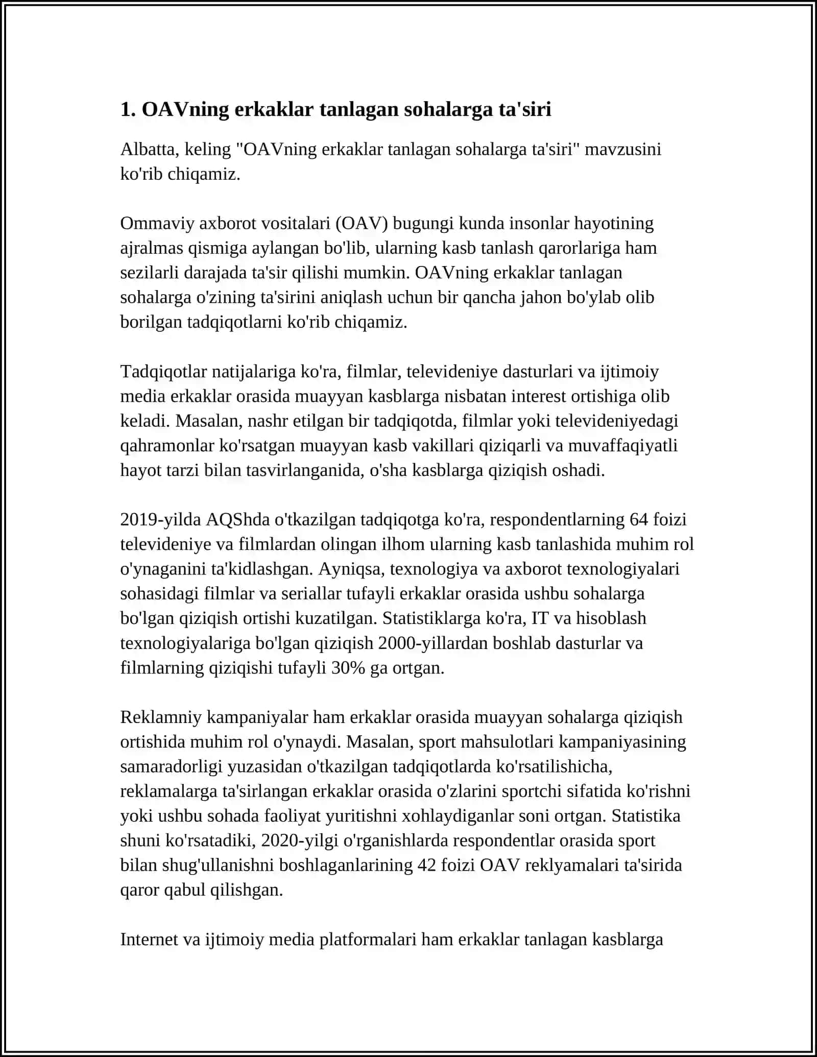 "MEN TANLAGAN SOHA VA OAV" MAVZUSIDA ESSE 3